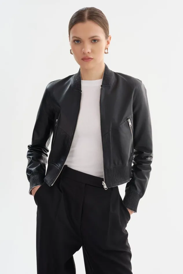 Women KORDELLA Reversible Leather Bomber Jacket Blacksilver LAMARQUE Leather Jackets