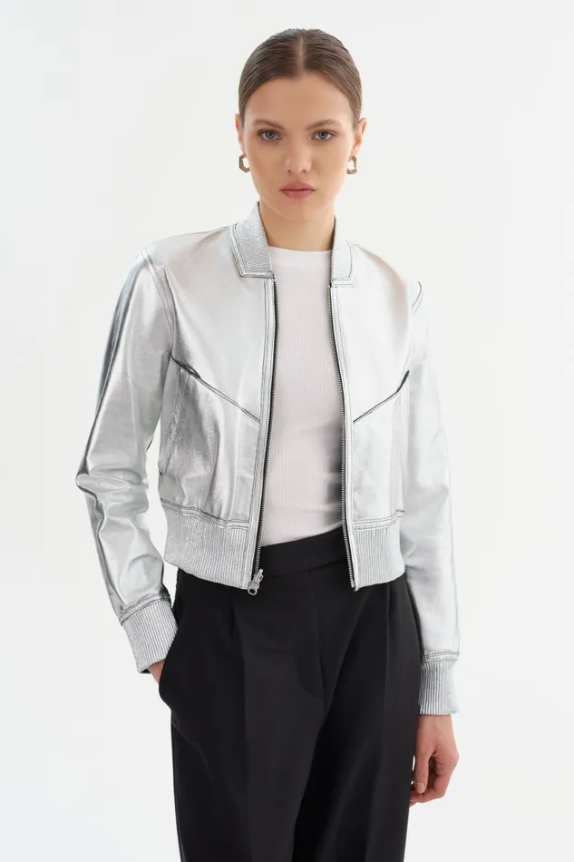 Women KORDELLA Reversible Leather Bomber Jacket Blacksilver LAMARQUE Leather Jackets