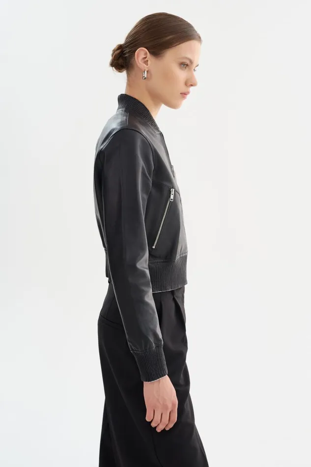 Women KORDELLA Reversible Leather Bomber Jacket Blacksilver LAMARQUE Leather Jackets