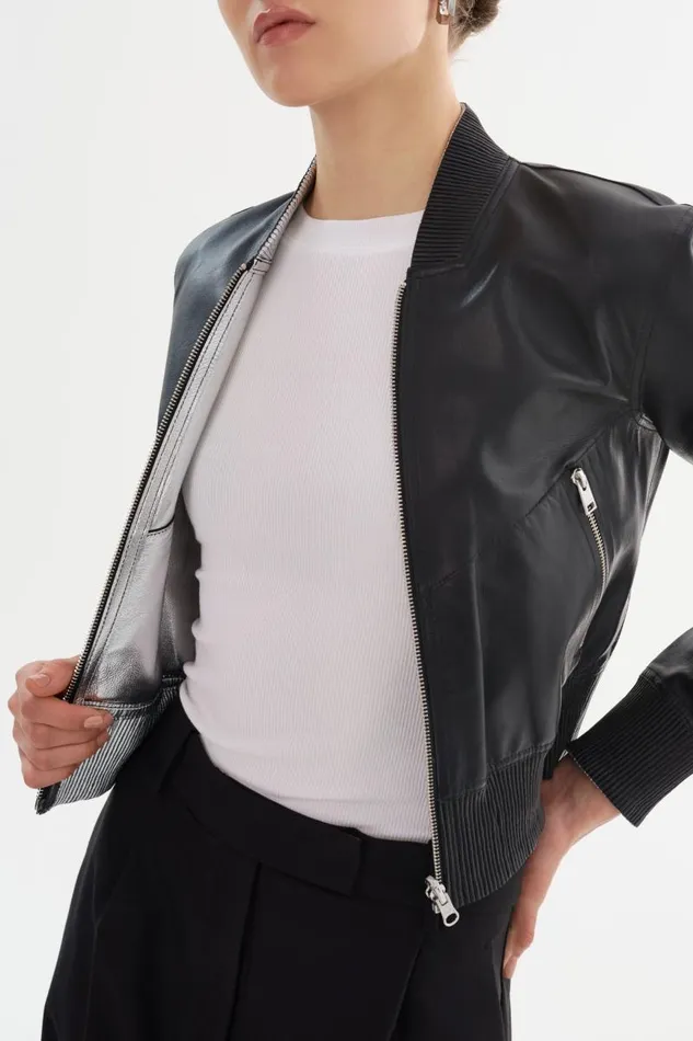 Women KORDELLA Reversible Leather Bomber Jacket Blacksilver LAMARQUE Leather Jackets