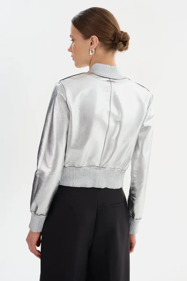 Women KORDELLA Reversible Leather Bomber Jacket Blacksilver LAMARQUE Leather Jackets