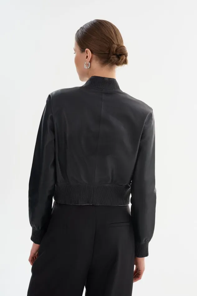 Women KORDELLA Reversible Leather Bomber Jacket Blacksilver LAMARQUE Leather Jackets