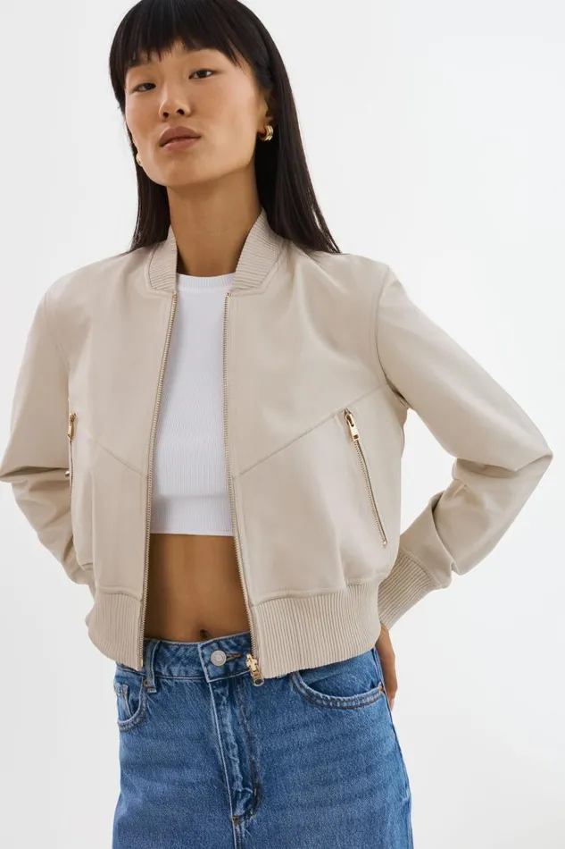 Women KORDELLA Reversible Leather Bomber Jacket Bonegold LAMARQUE Leather Jackets