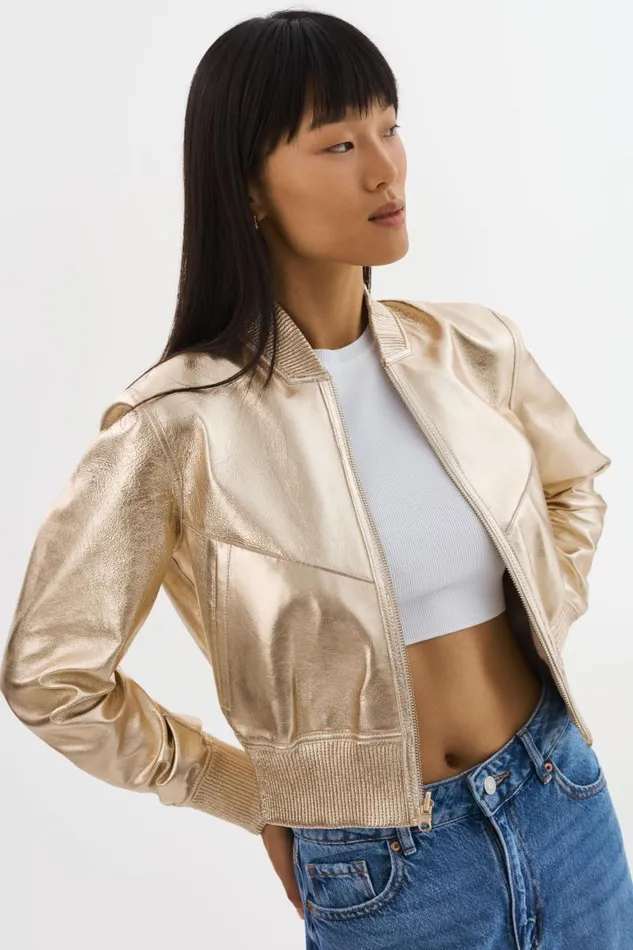 Women KORDELLA Reversible Leather Bomber Jacket Bonegold LAMARQUE Leather Jackets Women KORDELLA Reversible Leather Bomber Jacket Bonegold LAMARQUE Leather Jackets