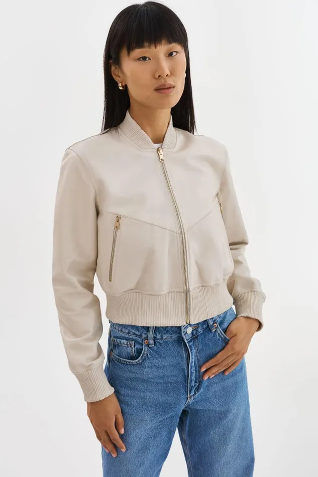 Women KORDELLA Reversible Leather Bomber Jacket Bonegold LAMARQUE Leather Jackets Women KORDELLA Reversible Leather Bomber Jacket Bonegold LAMARQUE Leather Jackets
