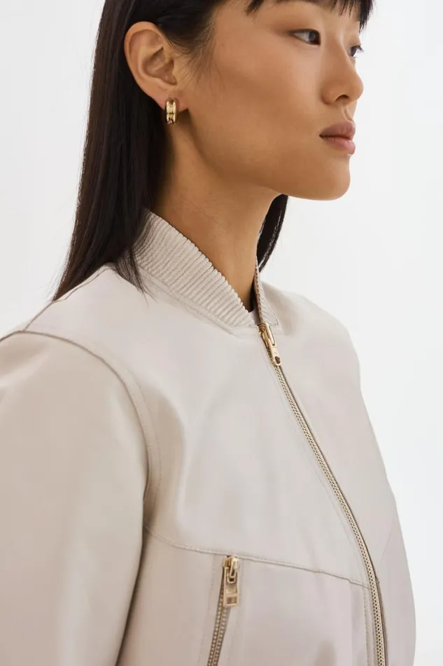 Women KORDELLA Reversible Leather Bomber Jacket Bonegold LAMARQUE Leather Jackets Women KORDELLA Reversible Leather Bomber Jacket Bonegold LAMARQUE Leather Jackets