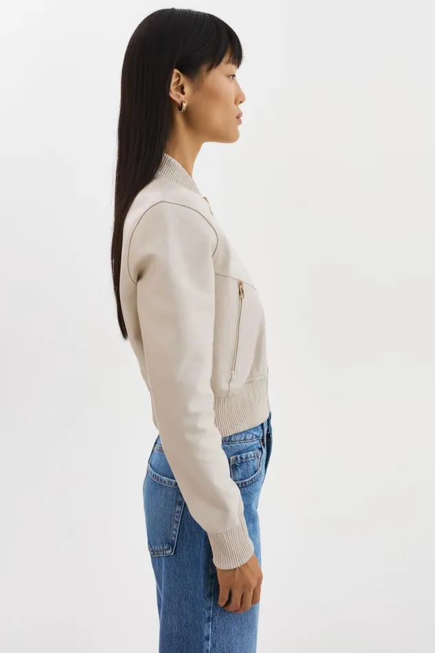 Women KORDELLA Reversible Leather Bomber Jacket Bonegold LAMARQUE Leather Jackets Women KORDELLA Reversible Leather Bomber Jacket Bonegold LAMARQUE Leather Jackets