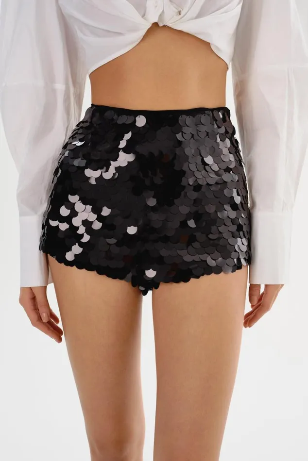 Women LEIDA Sequin Shorts Black LAMARQUE Pants and Shorts Women LEIDA Sequin Shorts Black LAMARQUE Pants and Shorts