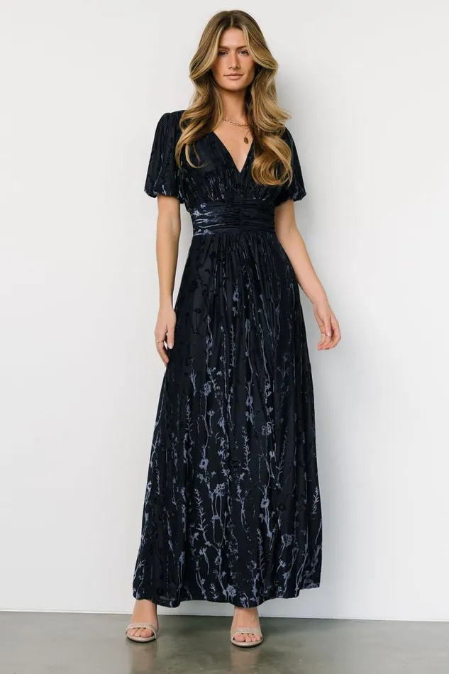 Women Leslie Velvet Maxi Dress Deep Blue Baltic Born Bump Friendly