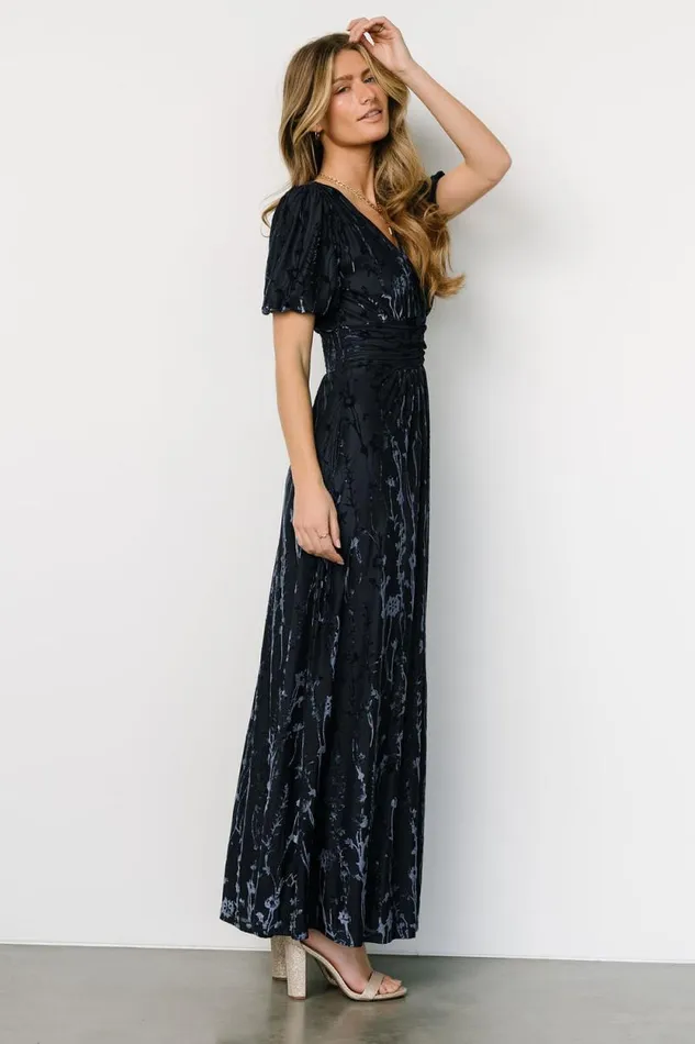 Women Leslie Velvet Maxi Dress Deep Blue Baltic Born Bump Friendly Women Leslie Velvet Maxi Dress Deep Blue Baltic Born Bump Friendly