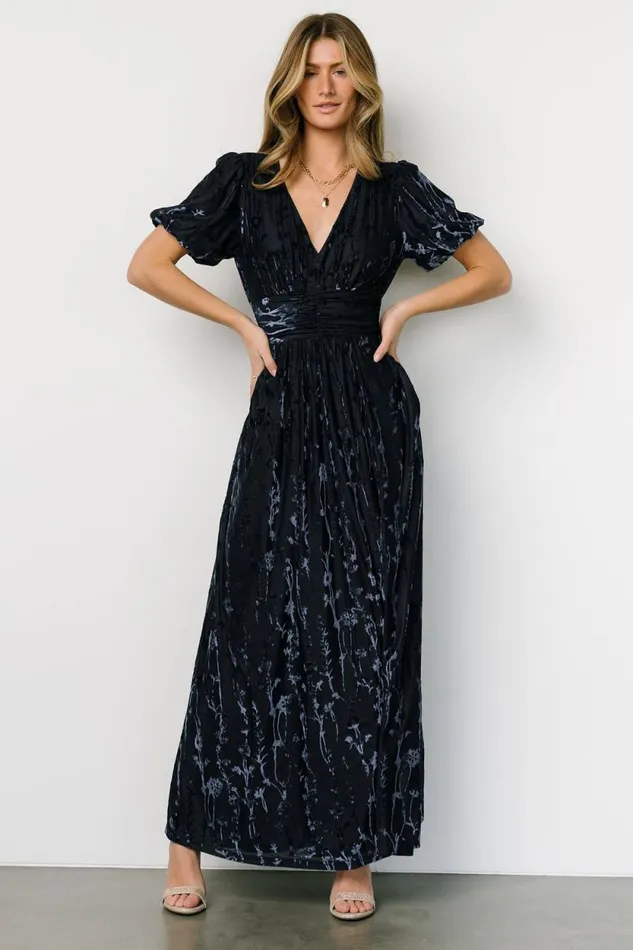 Women Leslie Velvet Maxi Dress Deep Blue Baltic Born Bump Friendly Women Leslie Velvet Maxi Dress Deep Blue Baltic Born Bump Friendly