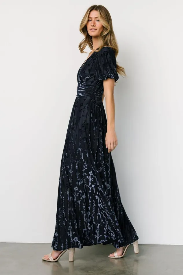 Women Leslie Velvet Maxi Dress Deep Blue Baltic Born Bump Friendly Women Leslie Velvet Maxi Dress Deep Blue Baltic Born Bump Friendly