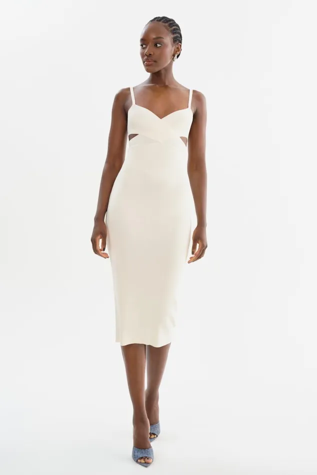 Women LIDIA Midi Knit Dress Off White LAMARQUE Dresses