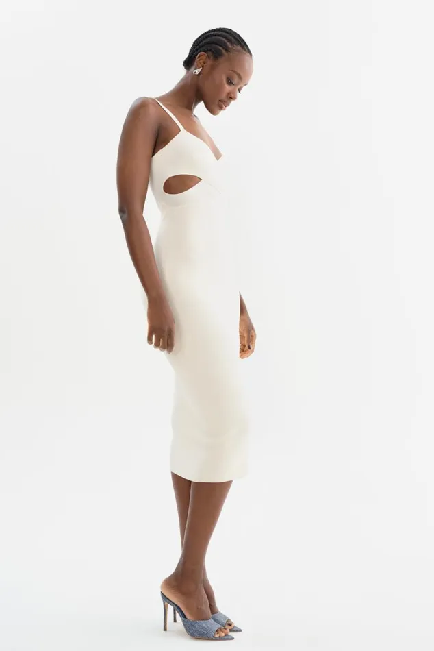 Women LIDIA Midi Knit Dress Off White LAMARQUE Dresses Women LIDIA Midi Knit Dress Off White LAMARQUE Dresses