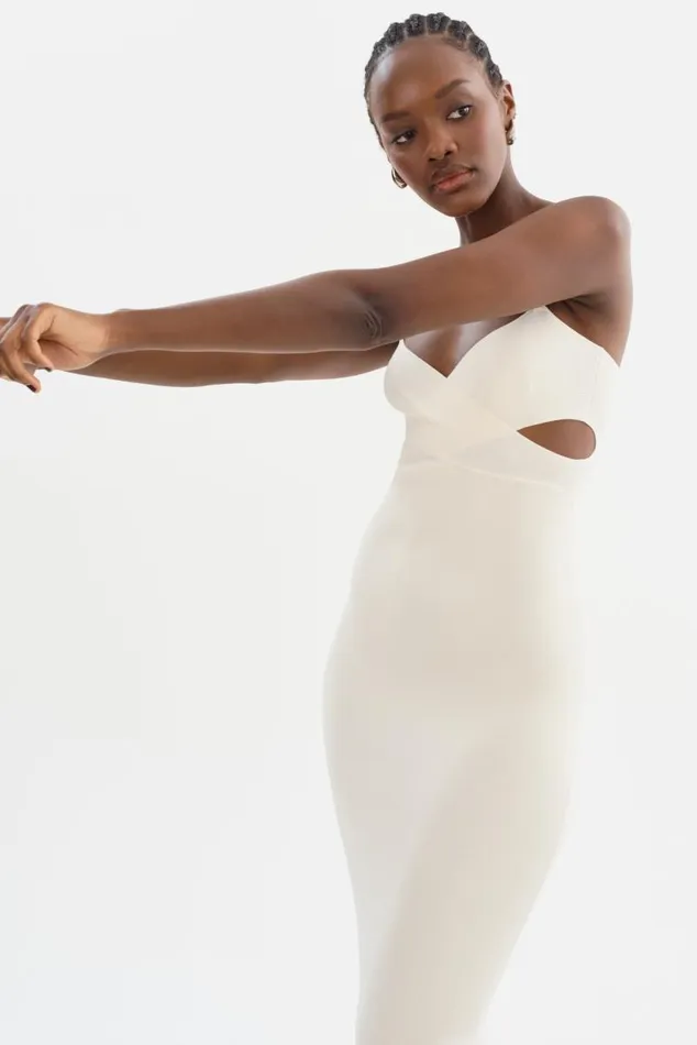 Women LIDIA Midi Knit Dress Off White LAMARQUE Dresses Women LIDIA Midi Knit Dress Off White LAMARQUE Dresses