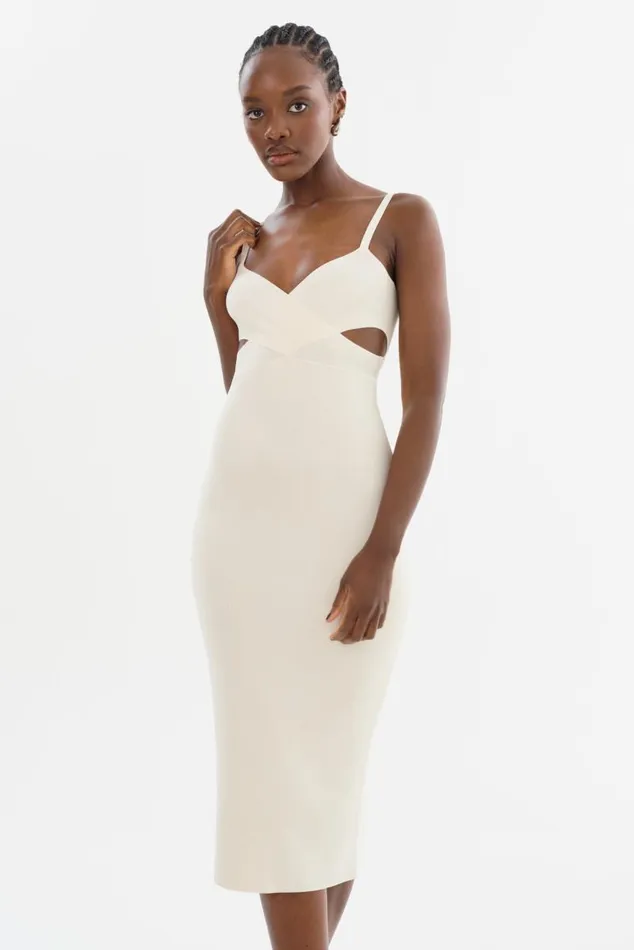 Women LIDIA Midi Knit Dress Off White LAMARQUE Dresses Women LIDIA Midi Knit Dress Off White LAMARQUE Dresses