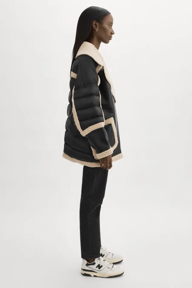 Women LISA Oversized Mixed Media Cocoon Jacket Blackecru LAMARQUE Puffers Women LISA Oversized Mixed Media Cocoon Jacket Blackecru LAMARQUE Puffers