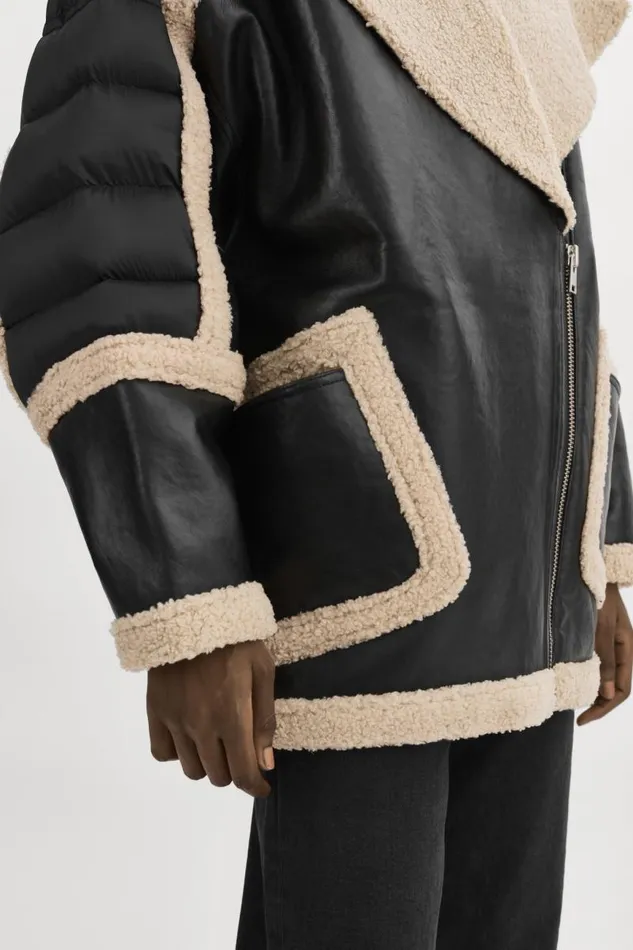 Women LISA Oversized Mixed Media Cocoon Jacket Blackecru LAMARQUE Puffers Women LISA Oversized Mixed Media Cocoon Jacket Blackecru LAMARQUE Puffers