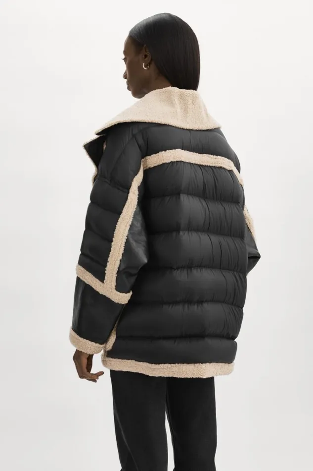 Women LISA Oversized Mixed Media Cocoon Jacket Blackecru LAMARQUE Puffers Women LISA Oversized Mixed Media Cocoon Jacket Blackecru LAMARQUE Puffers