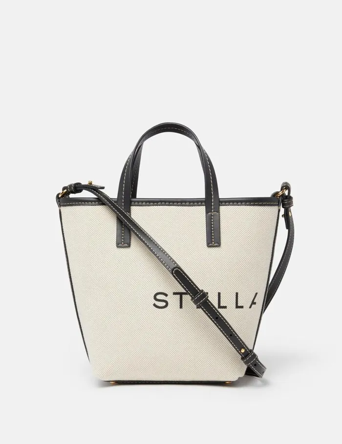 Women Logo Canvas Crossbody Tote Bag Ecru Cream Stella McCartney TopHandle Bags