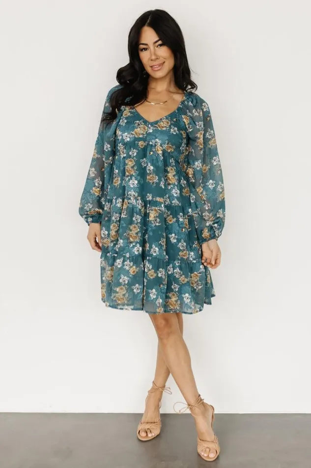 Women Lombard Tiered Dress Blue Gold Baltic Born Bump Friendly