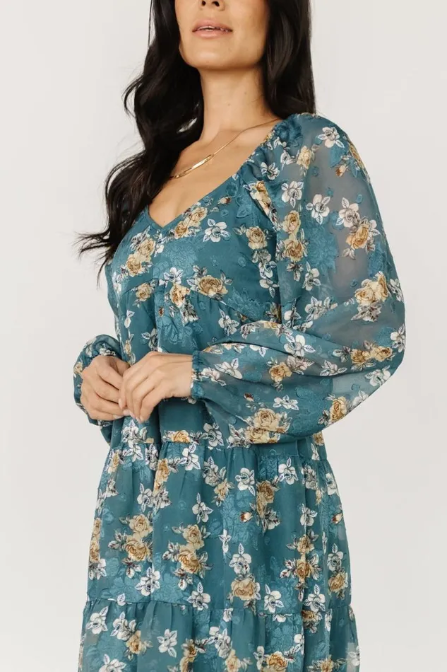 Women Lombard Tiered Dress Blue Gold Baltic Born Bump Friendly Women Lombard Tiered Dress Blue Gold Baltic Born Bump Friendly
