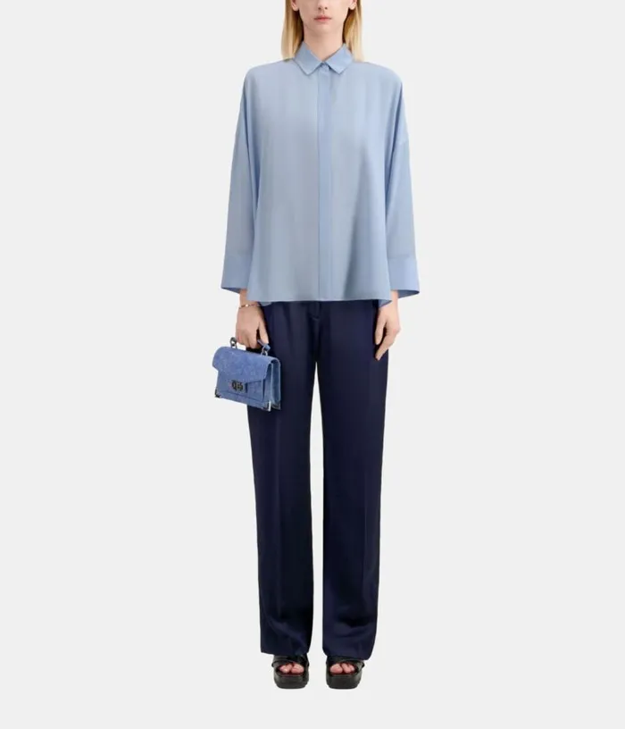 Women Loose Blue Shirt In Washed Silk THE KOOPLES Blouses and Shirts