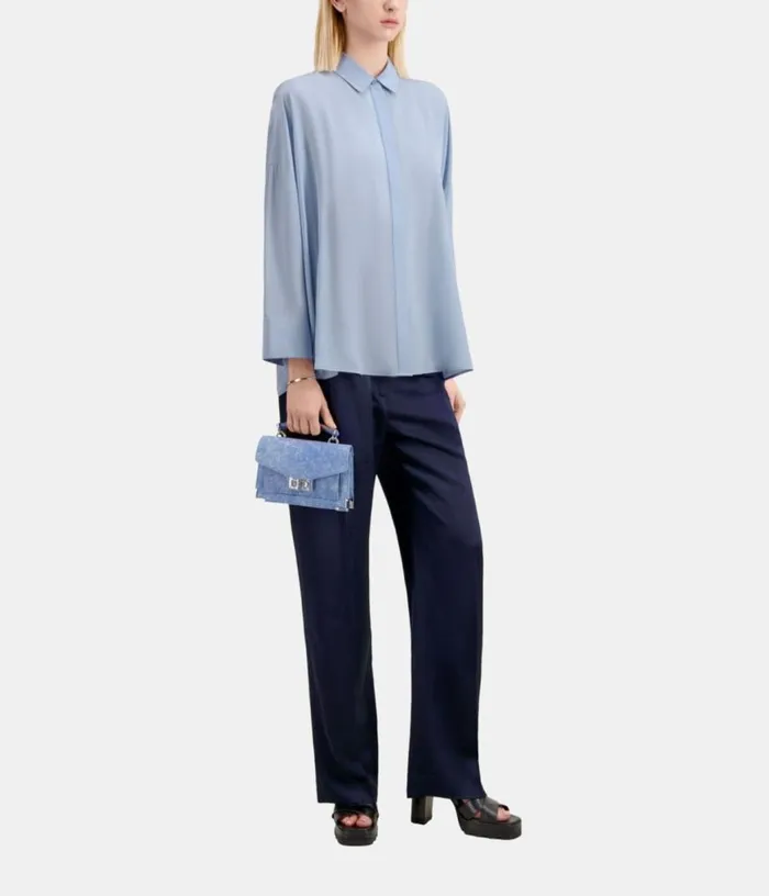 Women Loose Blue Shirt In Washed Silk THE KOOPLES Blouses and Shirts