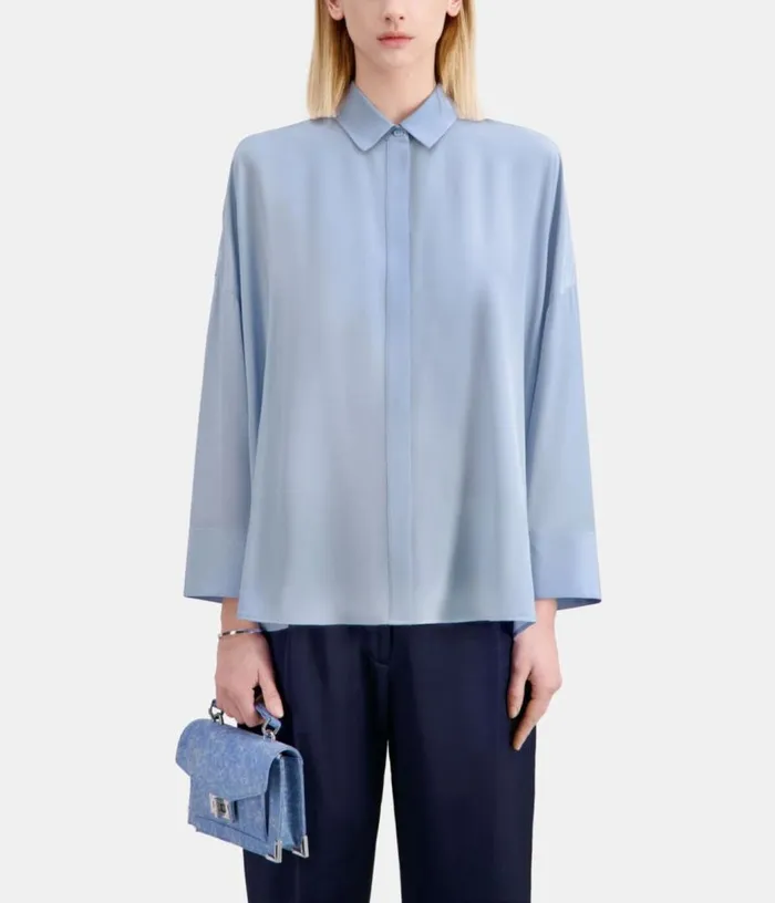 Women Loose Blue Shirt In Washed Silk THE KOOPLES Blouses and Shirts