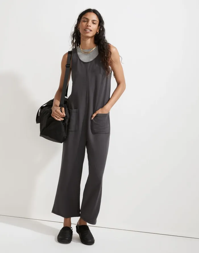 Women Loungewear Madewell Superbrushed PullOn Jumpsuit Black Coal
