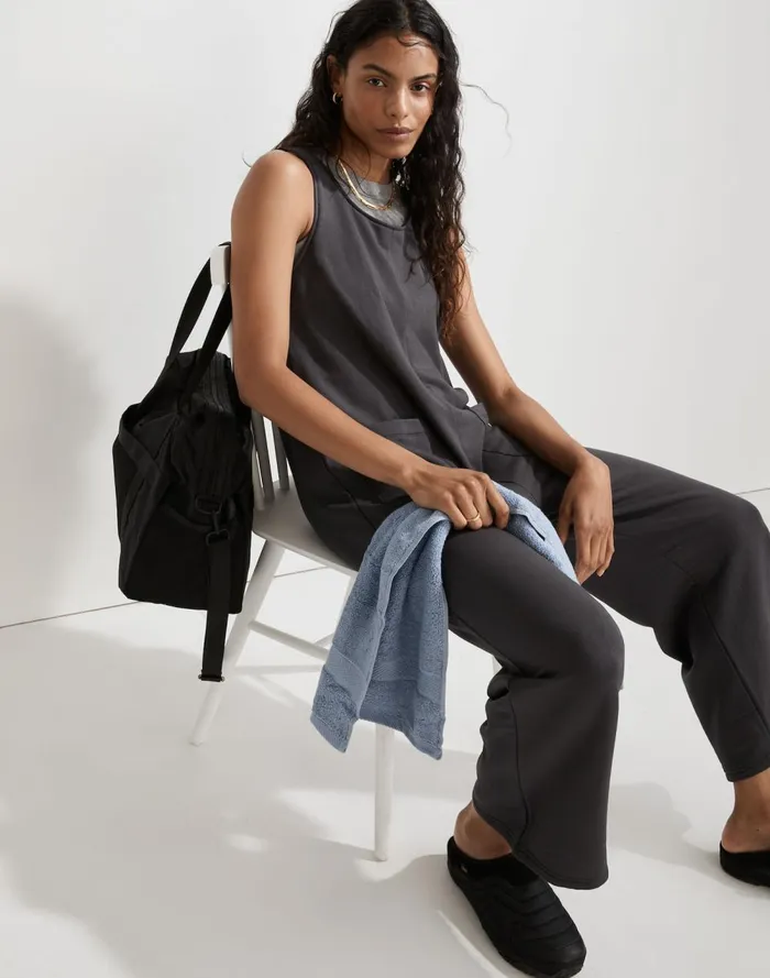 Women Loungewear Madewell Superbrushed PullOn Jumpsuit Black Coal
