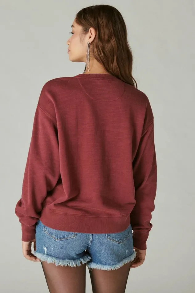 Women Lucky Brand Activewear Hamsa Hand Pullover Burgundy