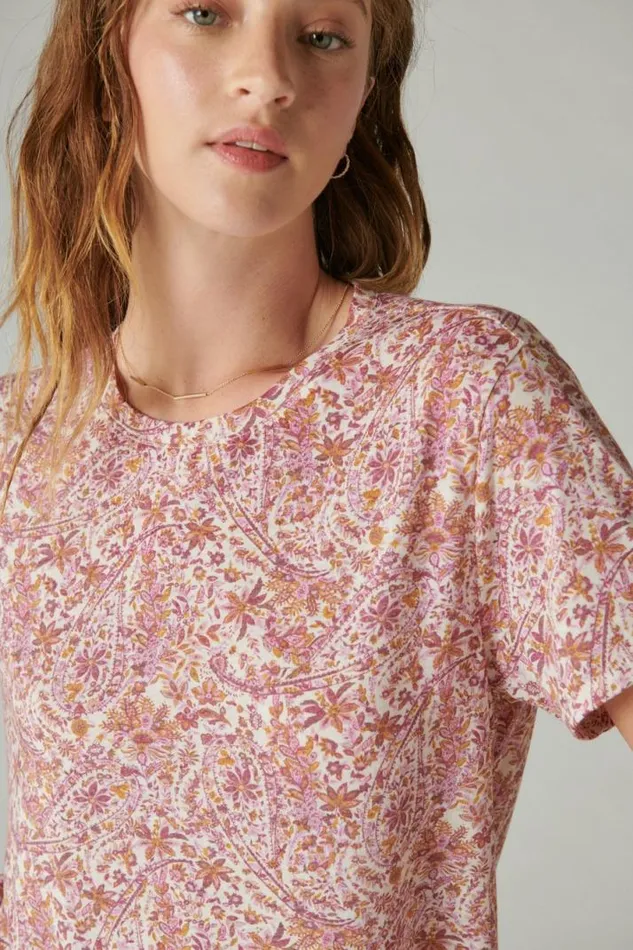 Women Lucky Brand All Tops Classic Crew Pink Combo