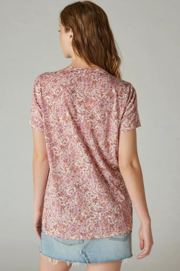 Women Lucky Brand All Tops Classic Crew Pink Combo