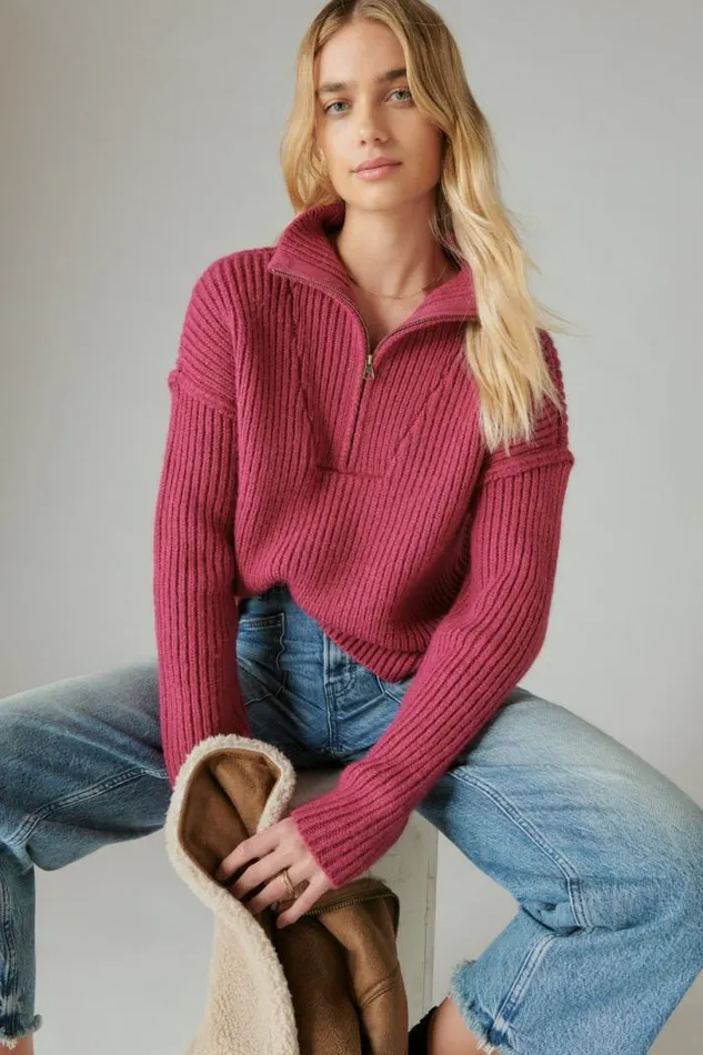 Women Lucky Brand All Tops Half Zip Pullover Sweater Boysenberry