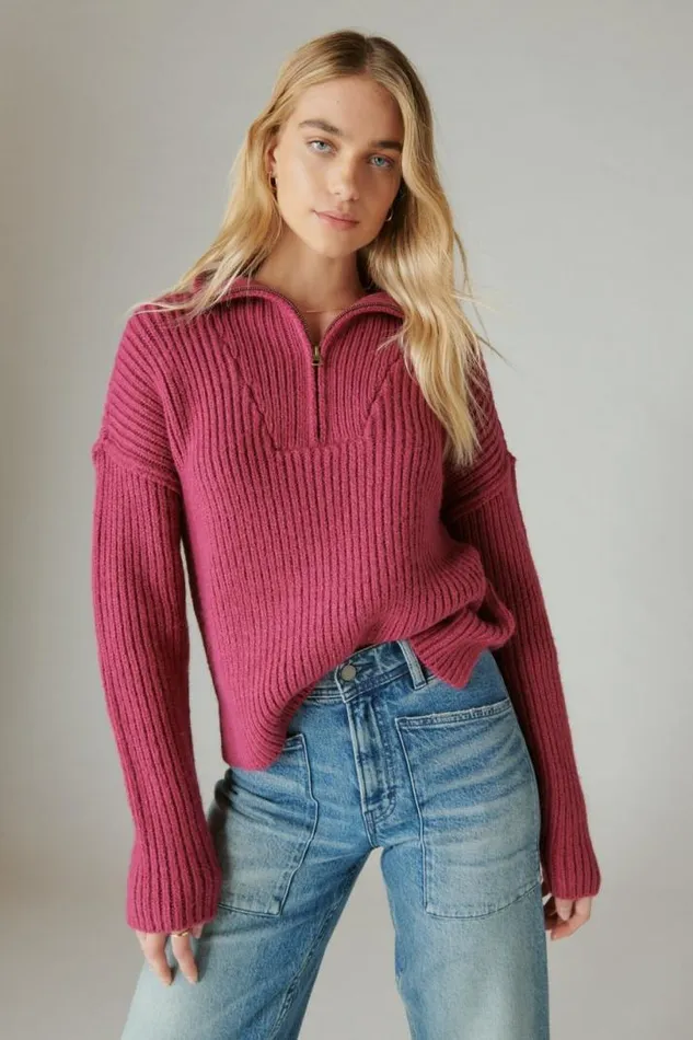 Women Lucky Brand All Tops Half Zip Pullover Sweater Boysenberry