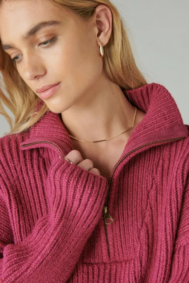 Women Lucky Brand All Tops Half Zip Pullover Sweater Boysenberry