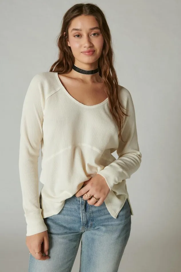 Women Lucky Brand All Tops Oversized V Neck Waffle Thermal Egret