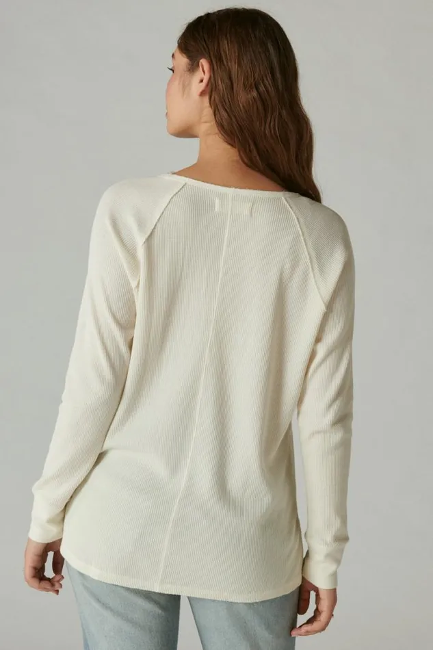 Women Lucky Brand All Tops Oversized V Neck Waffle Thermal Egret