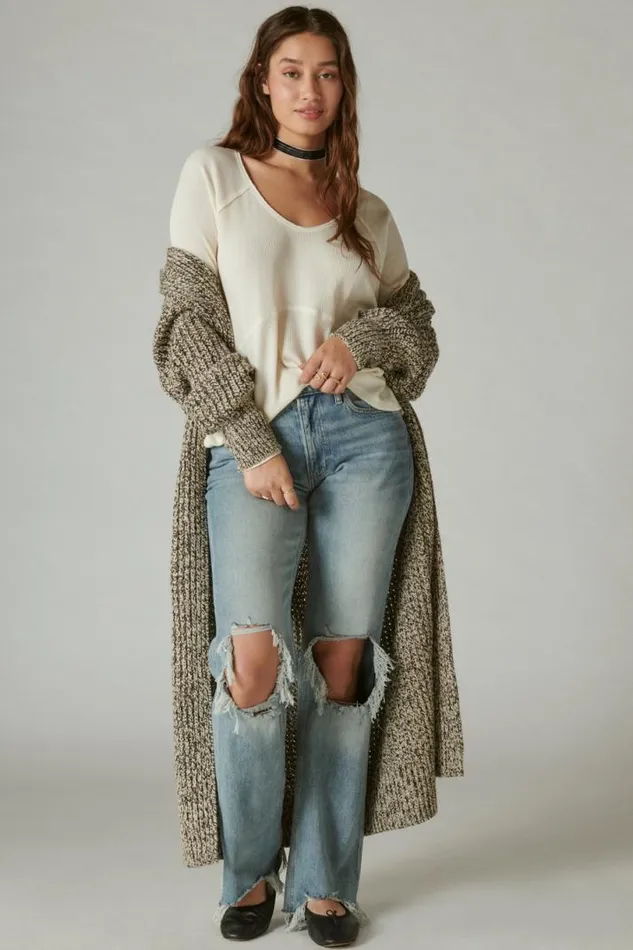 Women Lucky Brand All Tops Oversized V Neck Waffle Thermal Egret