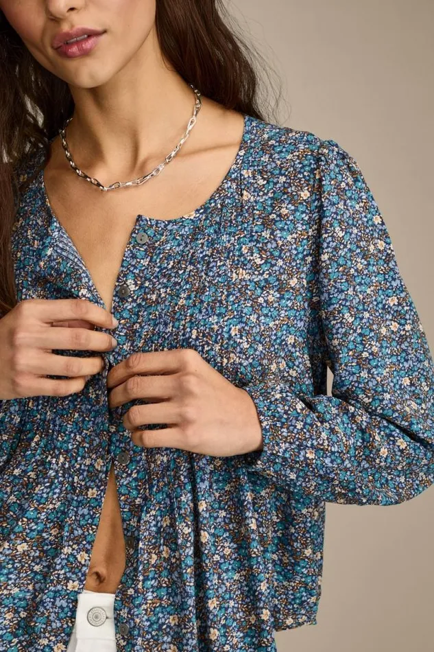 Women Lucky Brand All Tops Printed Button Down Pintuck Top Indigo Multi