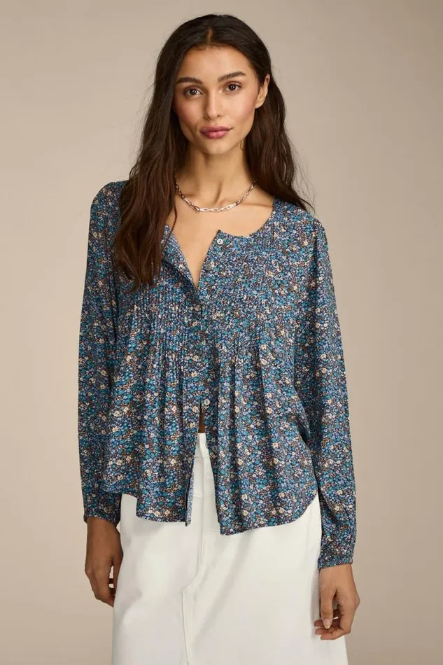 Women Lucky Brand All Tops Printed Button Down Pintuck Top Indigo Multi