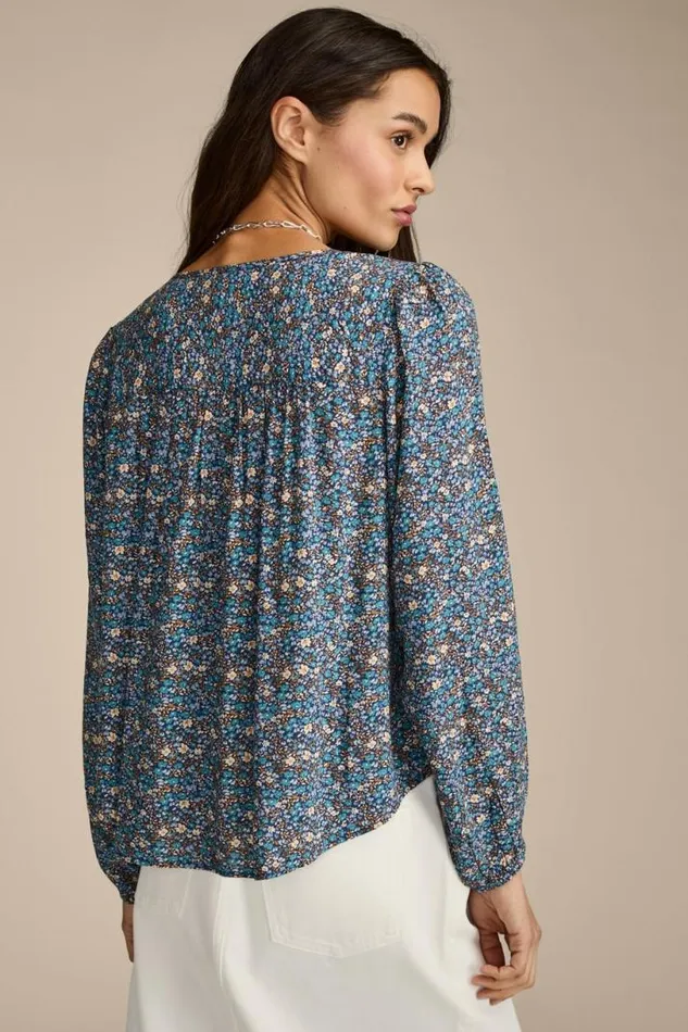 Women Lucky Brand All Tops Printed Button Down Pintuck Top Indigo Multi