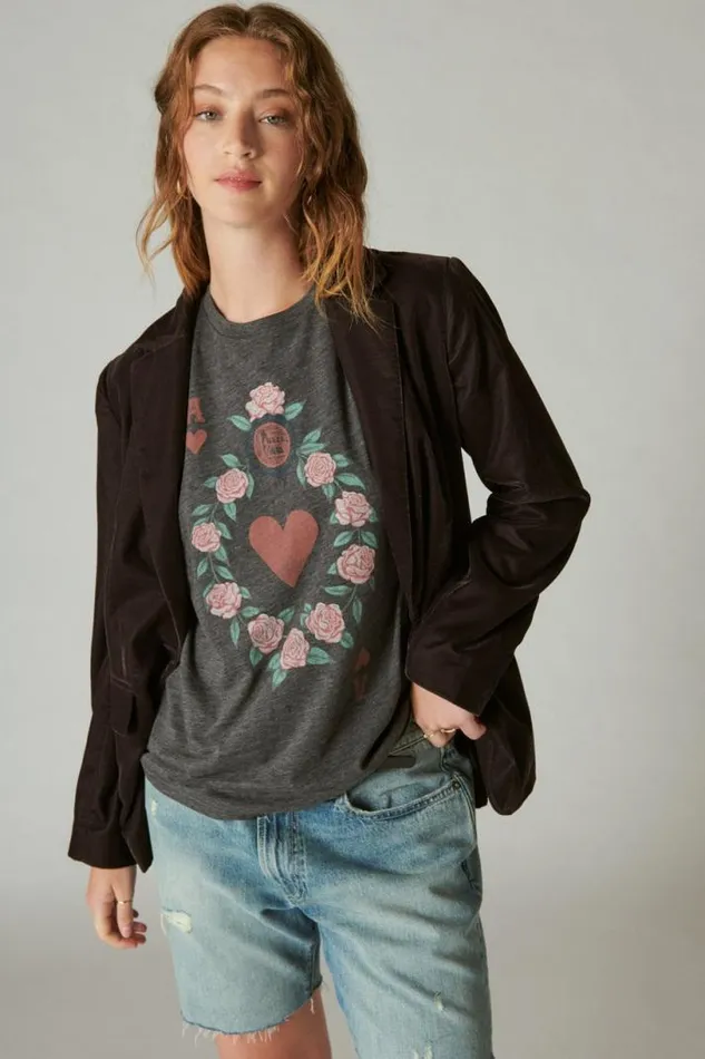 Women Lucky Brand Graphic Tees Ace Boyfriend Tee Heather Greycharcoal