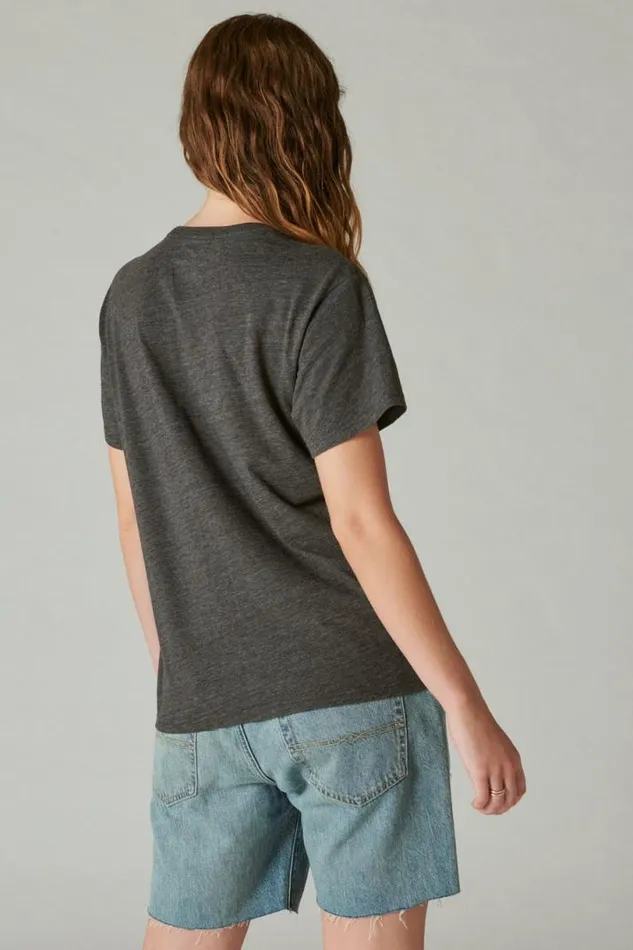 Women Lucky Brand Graphic Tees Ace Boyfriend Tee Heather Greycharcoal