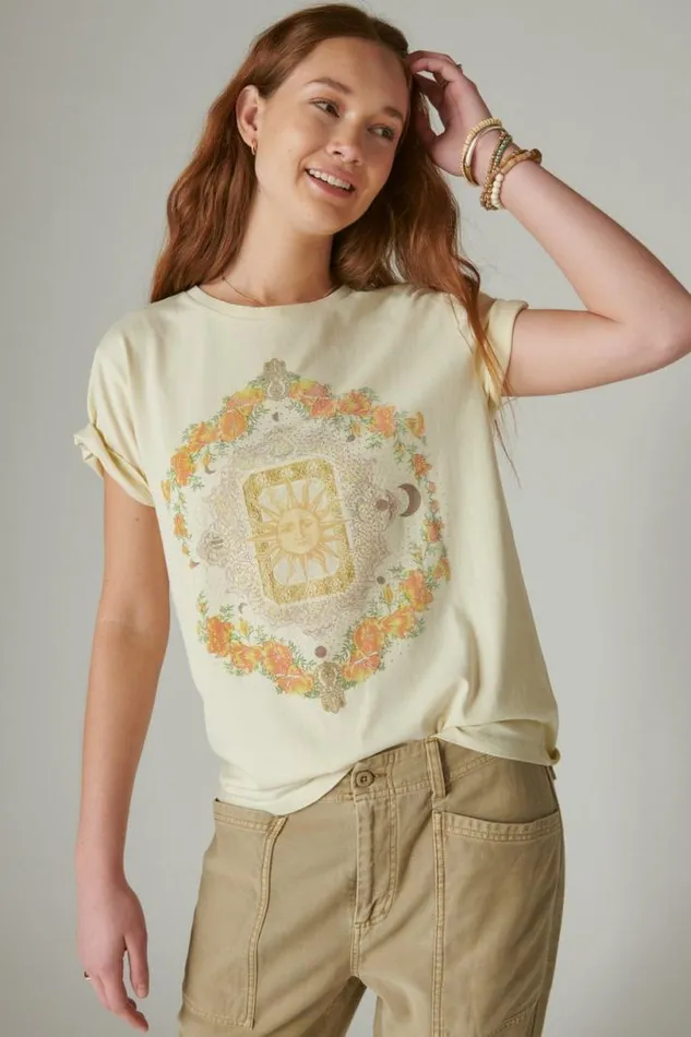 Women Lucky Brand Graphic Tees Classic Celestial Boyfriend Tee Cloud Cream
