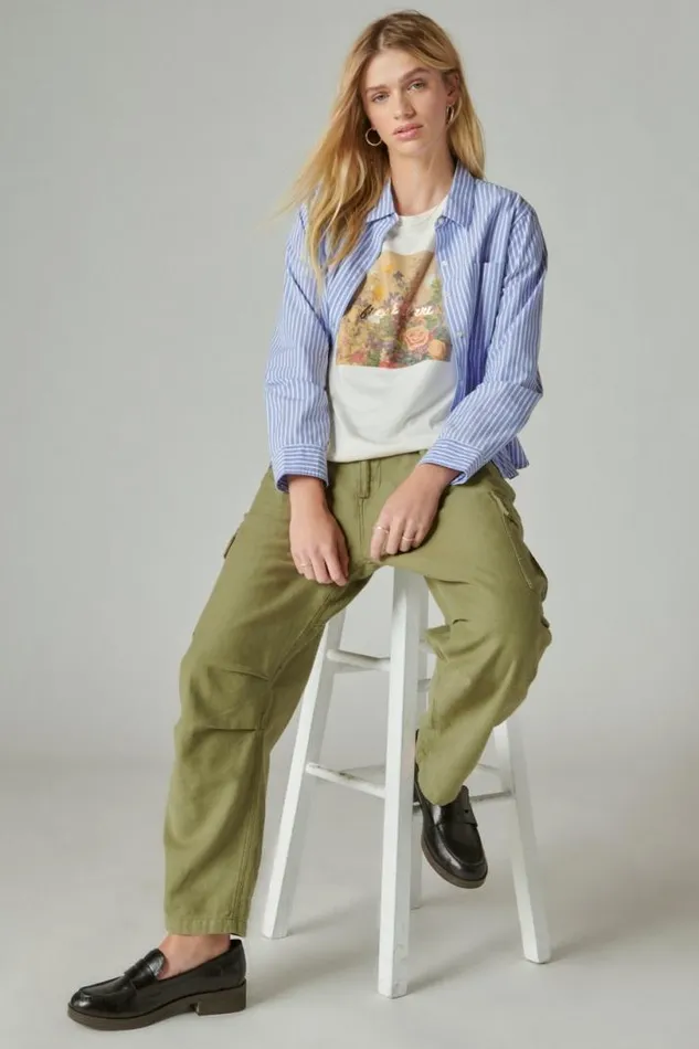 Women Lucky Brand Graphic Tees Fresh Start Classic Crew Bone White