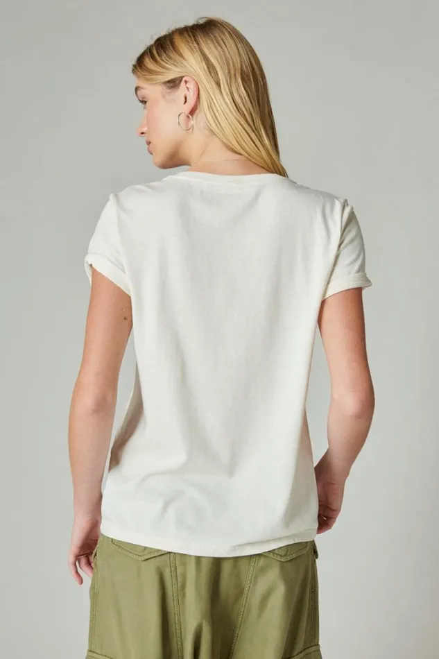 Women Lucky Brand Graphic Tees Fresh Start Classic Crew Bone White