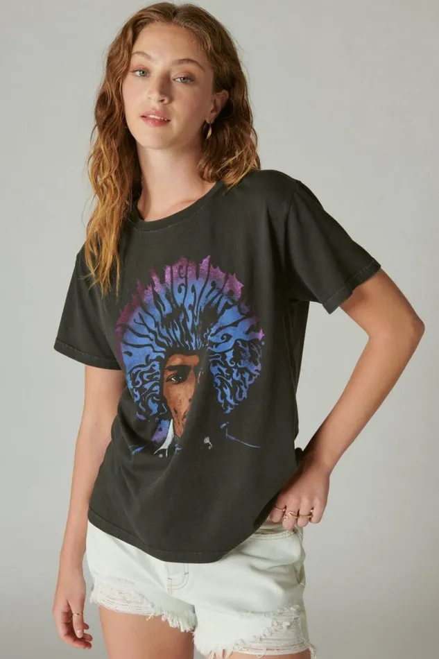 Women Lucky Brand Graphic Tees Hendrix Hair Jet Black