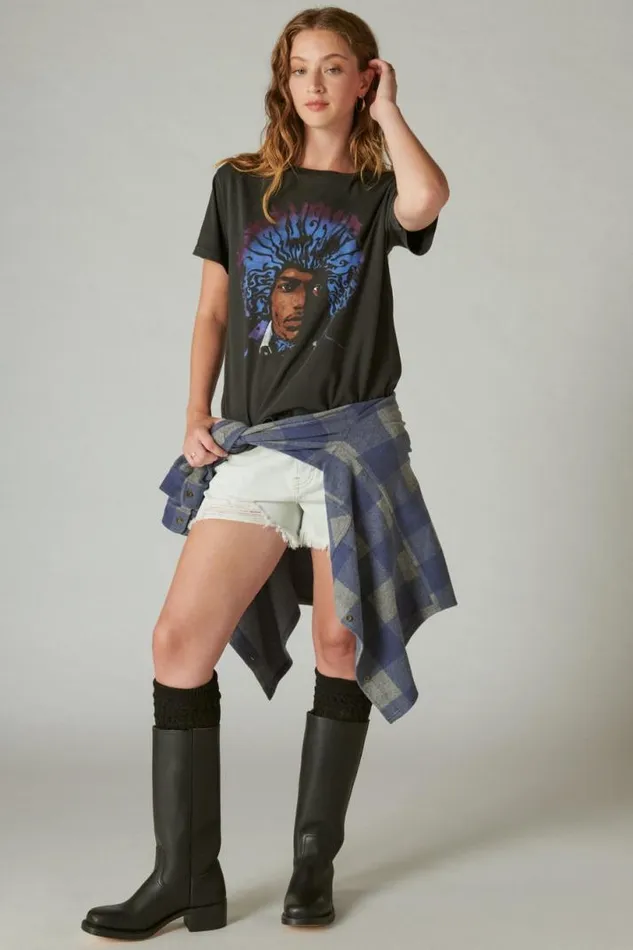 Women Lucky Brand Graphic Tees Hendrix Hair Jet Black